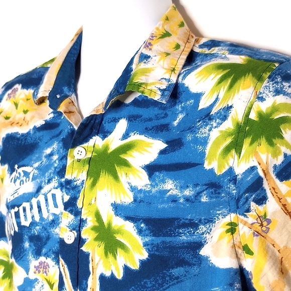Corona Beer Men's Tropical Rayon Blend Short Sleeve Button Down Shirt Medium - Picture 3 of 9